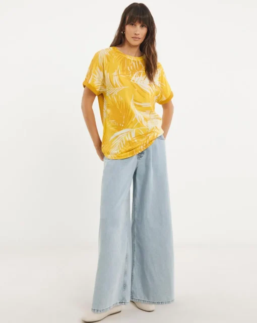 Woven Front Curved Hem Longline Top
