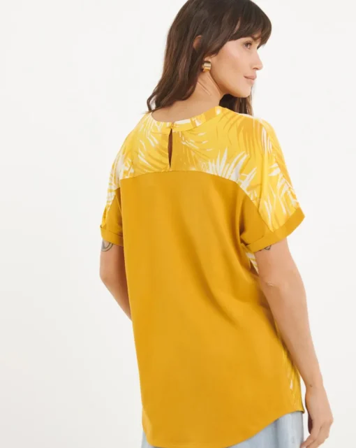 Woven Front Curved Hem Longline Top