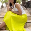 Zesty Lime Linen Mix Bias Cut Slip Skirt