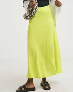 Zesty Lime Linen Mix Bias Cut Slip Skirt