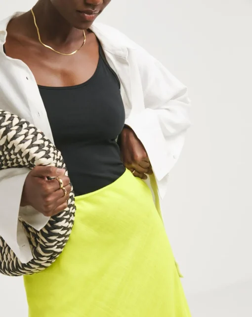 Zesty Lime Linen Mix Bias Cut Slip Skirt